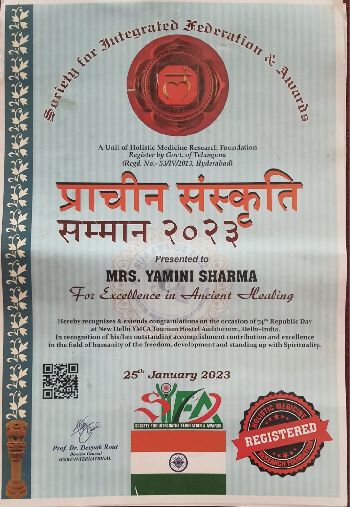Prachin Sanskriti Samman 2023 Certificate