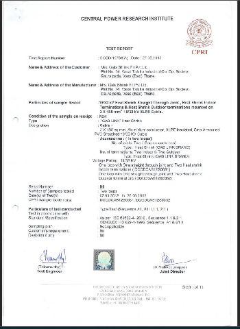 CPRI 33 KV CERTIFICATE