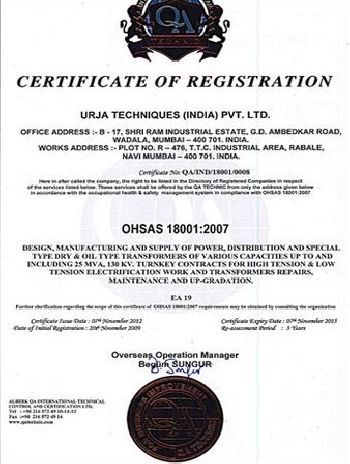 ISO 18001:2007 Certificate