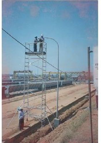 Street light installation over open trench - Siemens, Bangalore