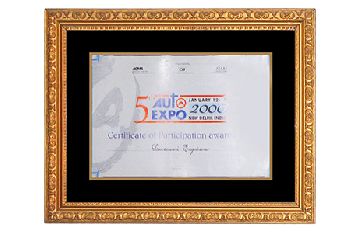 Certification of Participation – Auto Expo, Delhi, India 2000.