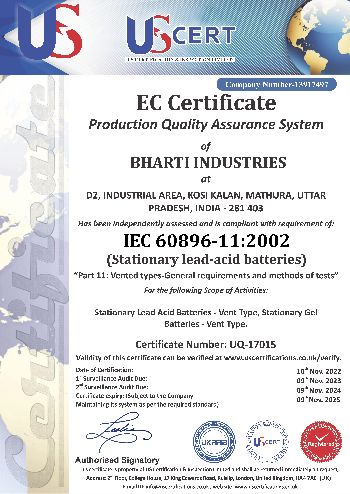 IEC 60896 CERTIFICATE