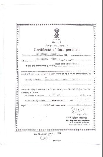 Certification of Incorporation