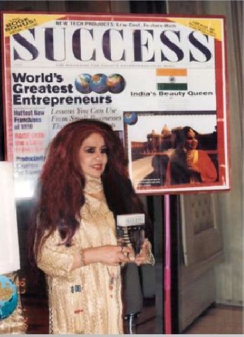 Receiving Worlds Greatest Woman Entrepreneur Award, 1996 by Success Magazing, New York. She was the first woman in 105 years o receive the award.