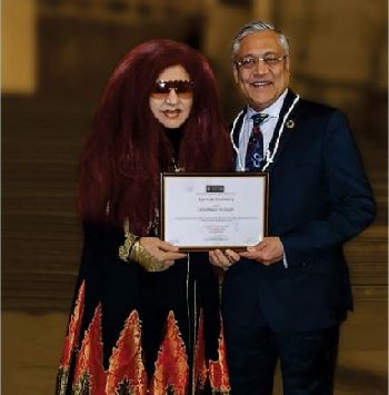 Shahnaz Husain receives Ayurveda Excellence award from Lord Patel at House of Lords in British Parliament, London