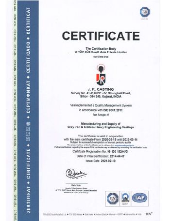 J.R.Casting ISO 9001:2015