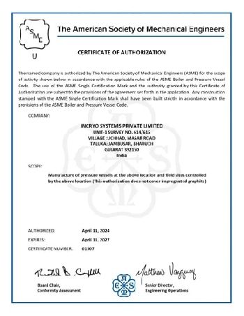 ASME Certificate