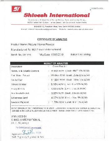 Certificate of Analysis