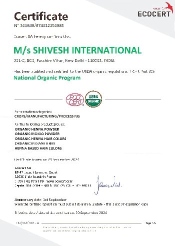 USDA Organic Certificate