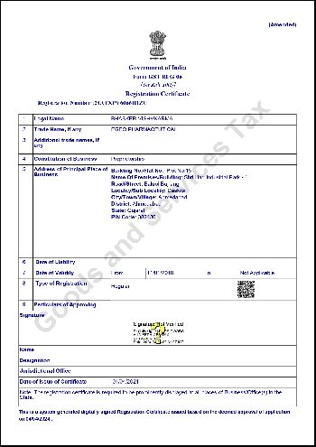 Egeo GST Certificate