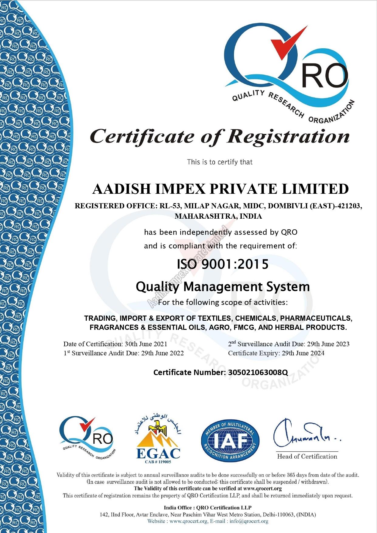 ISO Certificate 9001-2015