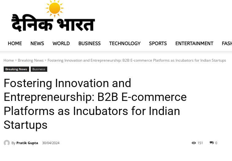 Fostering Innovation and Entrepreneurship: B2B E-commerce Platforms as Incubators for Indian Startups