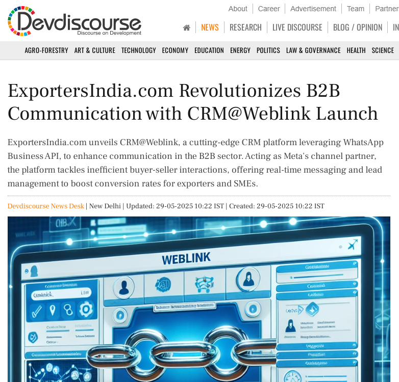 Revolutionizes B2B Communication with CRM@Weblink Launch