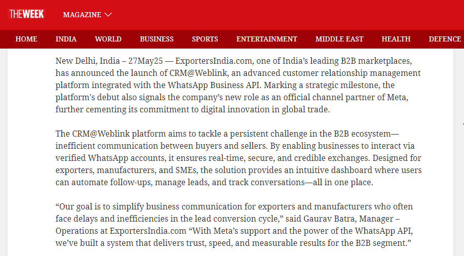 Launches CRM Weblink with WhatsApp Business API Becomes Strategic Channel Partner with Meta