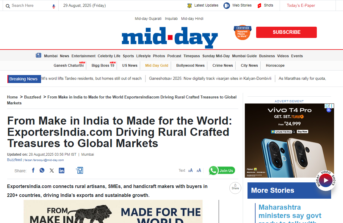 From Make in India to Made for the World: ExportersIndia.com Driving Rural Crafted Treasures to Global Markets