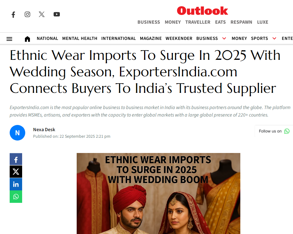 Ethnic Wear Imports To Surge In 2025 With Wedding Season, ExportersIndia.com Connects Buyers To India’s Trusted Supplier