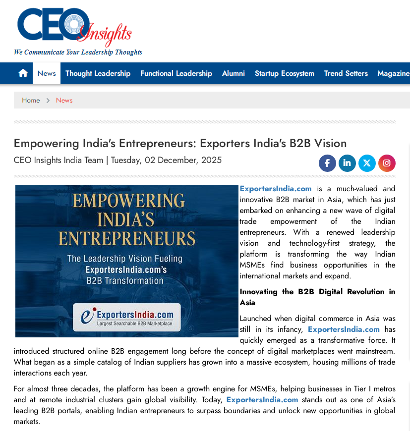 Empowering India's Entrepreneurs: Exporters India's B2B Vision