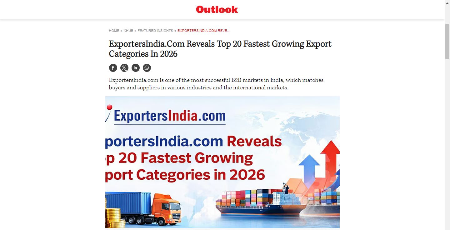 ExportersIndia.Com Reveals Top 20 Fastest Growing Export Categories In 2026