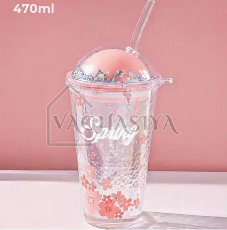 470ml Printed Borosilicate Juice Glass with Premium Straw