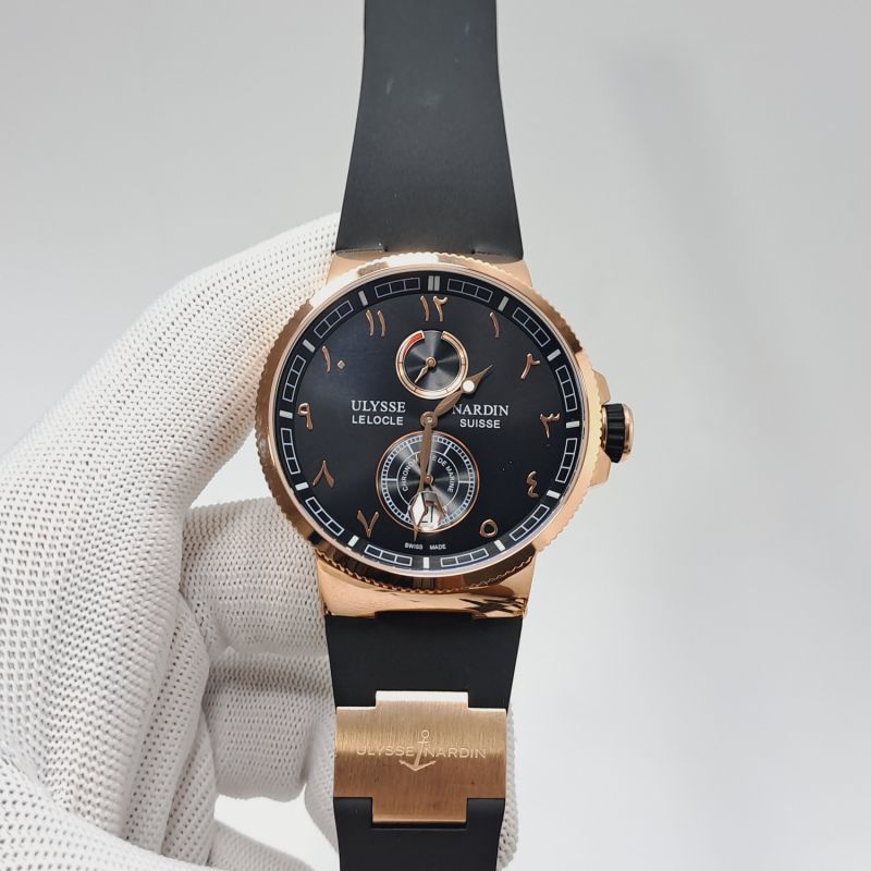 Ulysse Nardin Marine Chronometer Rose Gold Black Dial Rubber Strap Automatic Watch