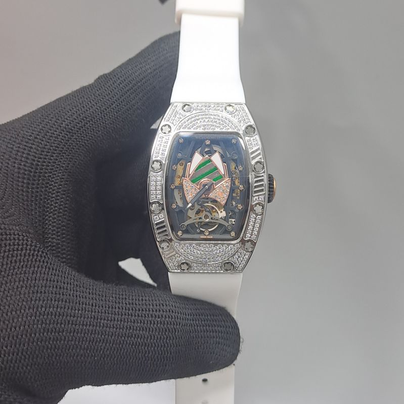 Automatic Tourbillon Talisman Diamond Silver White Rubber Strap Swiss Watch