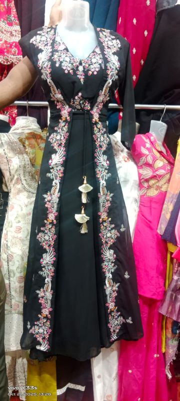 Black Ladies Georgette Crop Top Palazzo Set