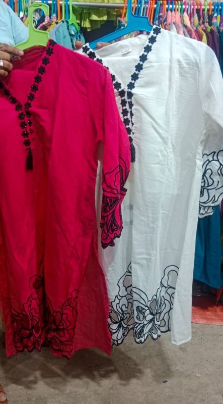 Red White Roman Silk Kurti Pant Set