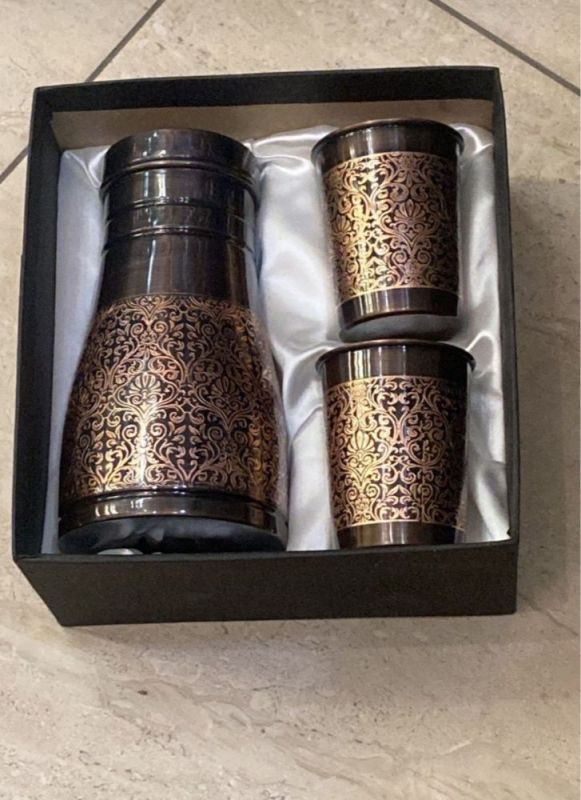 Antique Pure Copper Bedroom Bottle with 2 Glass Set