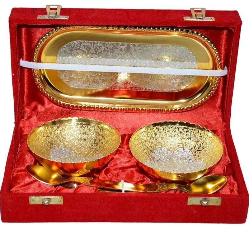 Pure Brass Embossed Silver Plated Bowl Set