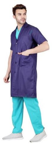 Polyester Plain Reusable Lab Coat, Color : Blue, Gender : Male