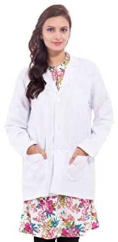 Cotton Plain Three Button Lab Coat, Color : White, Gender : Female