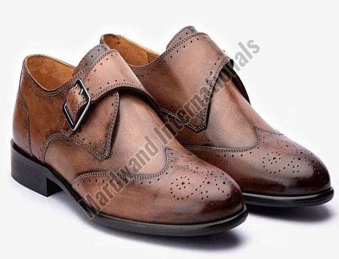 Mens Tan Single Monk Strap Leather Shoes