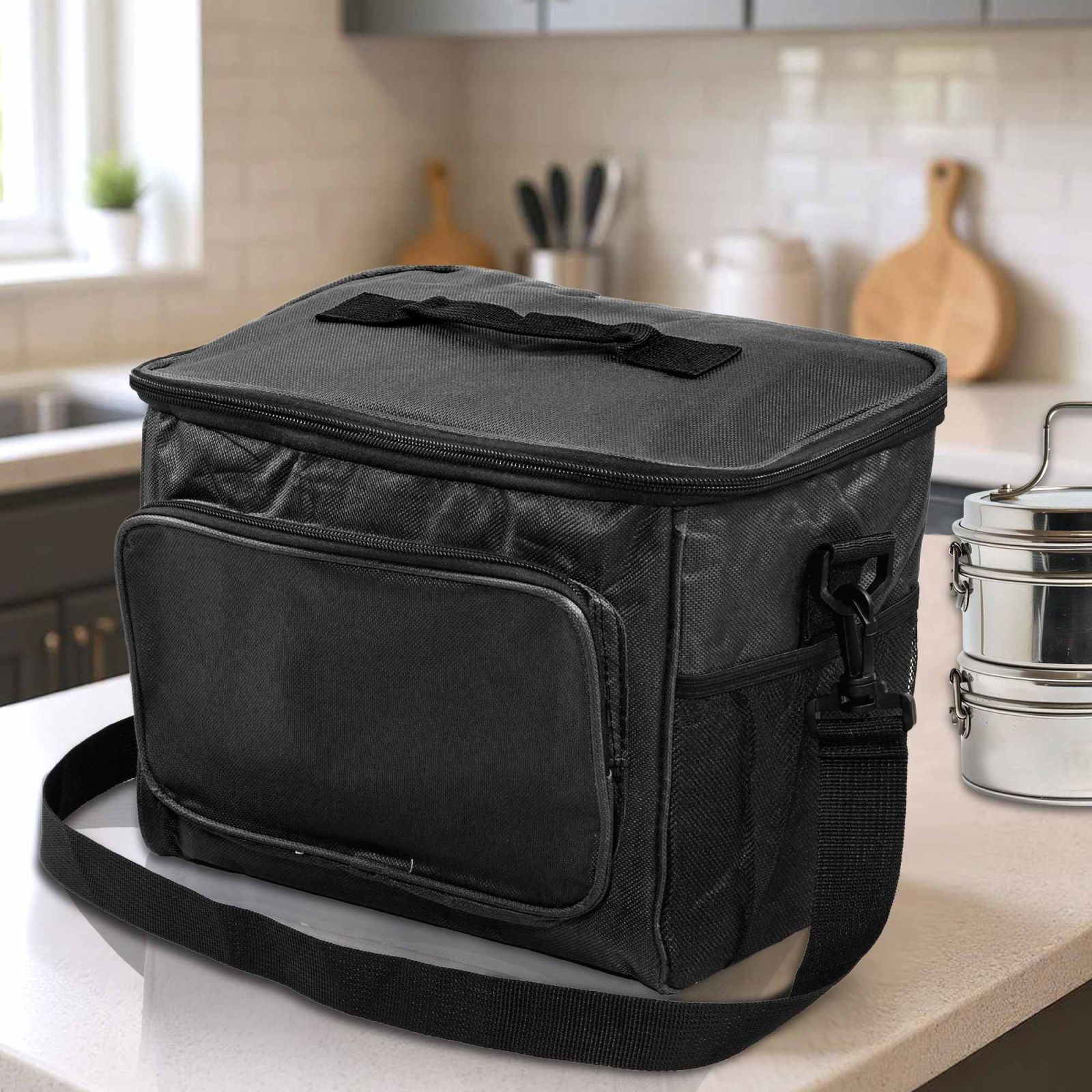 Black Rexine Lunch Box Cover