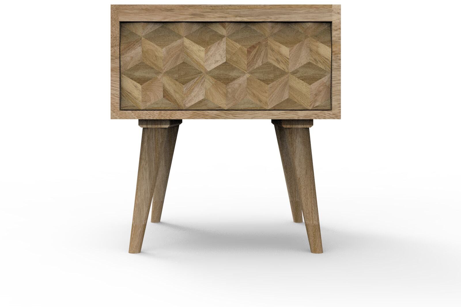 Wooden Cube Carved Bedside Table