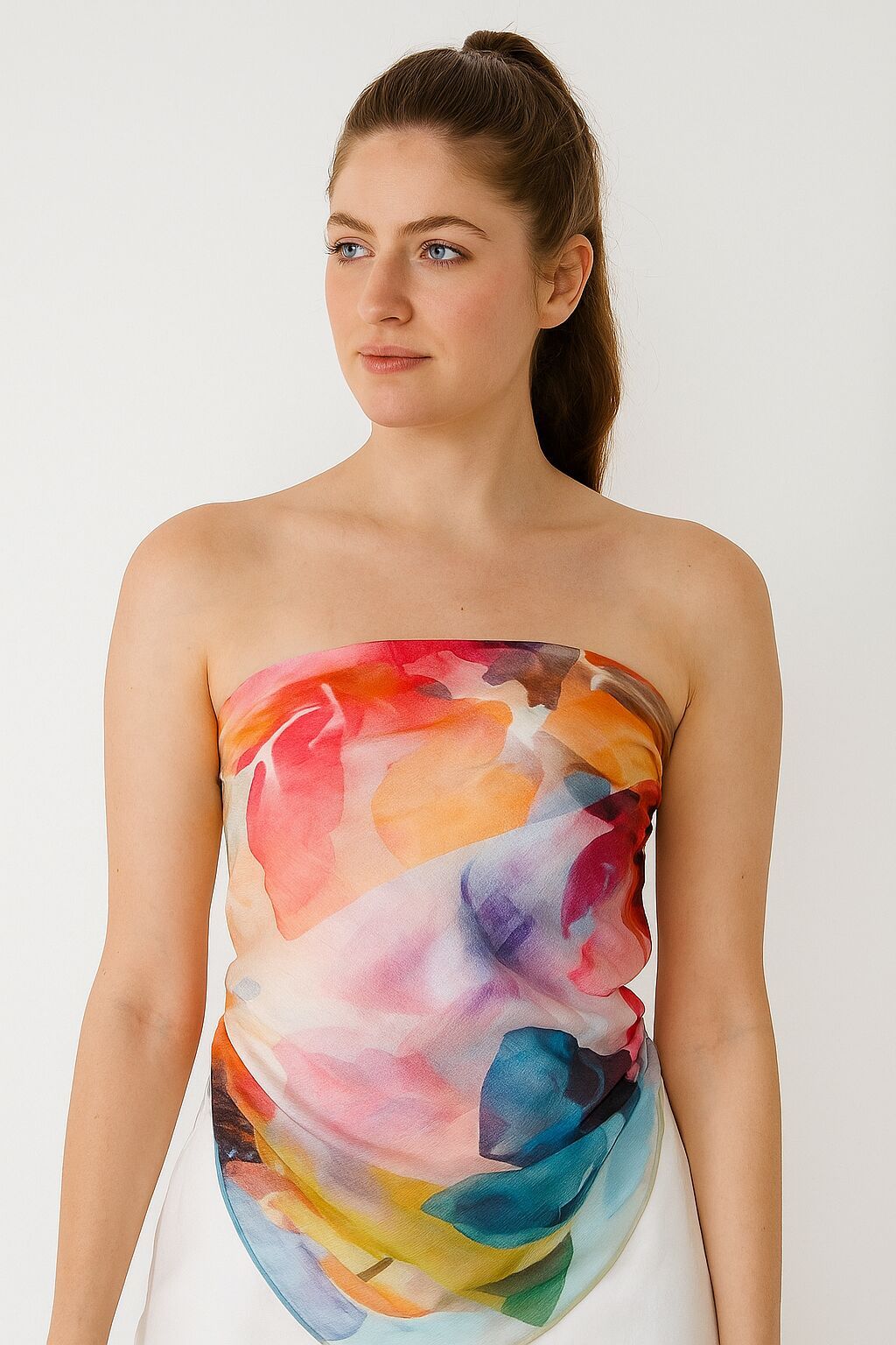 Cotton Silk Square Modern Art Scarf