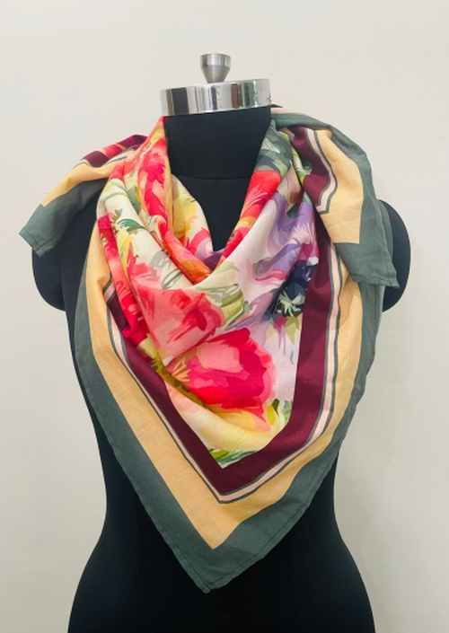 Cotton Square Botanical Theme Scarf