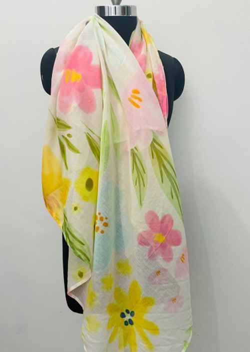 Cotton Square Floral Print Scarf