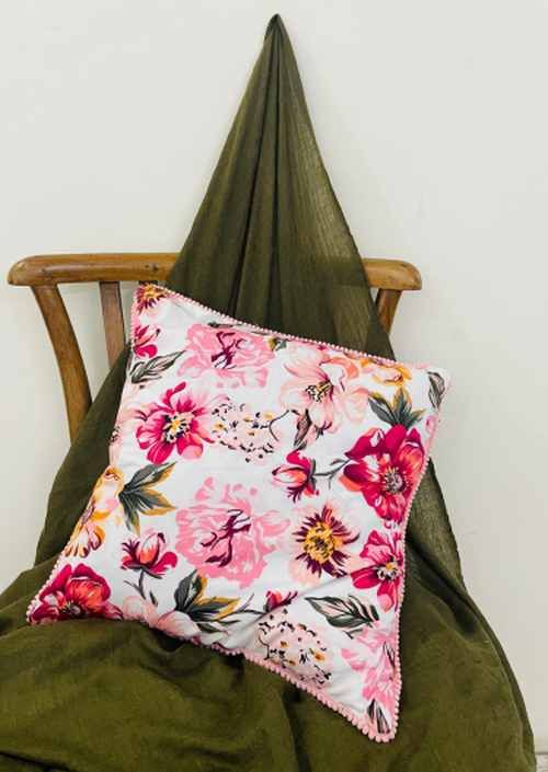 Printed Cotton Floral Design Cushion Cover