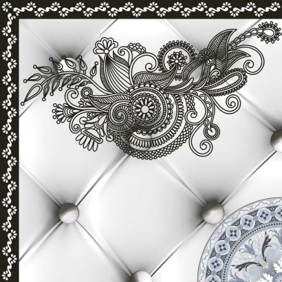 333x333mm White & Black Quilted Floral Ceramic Tile