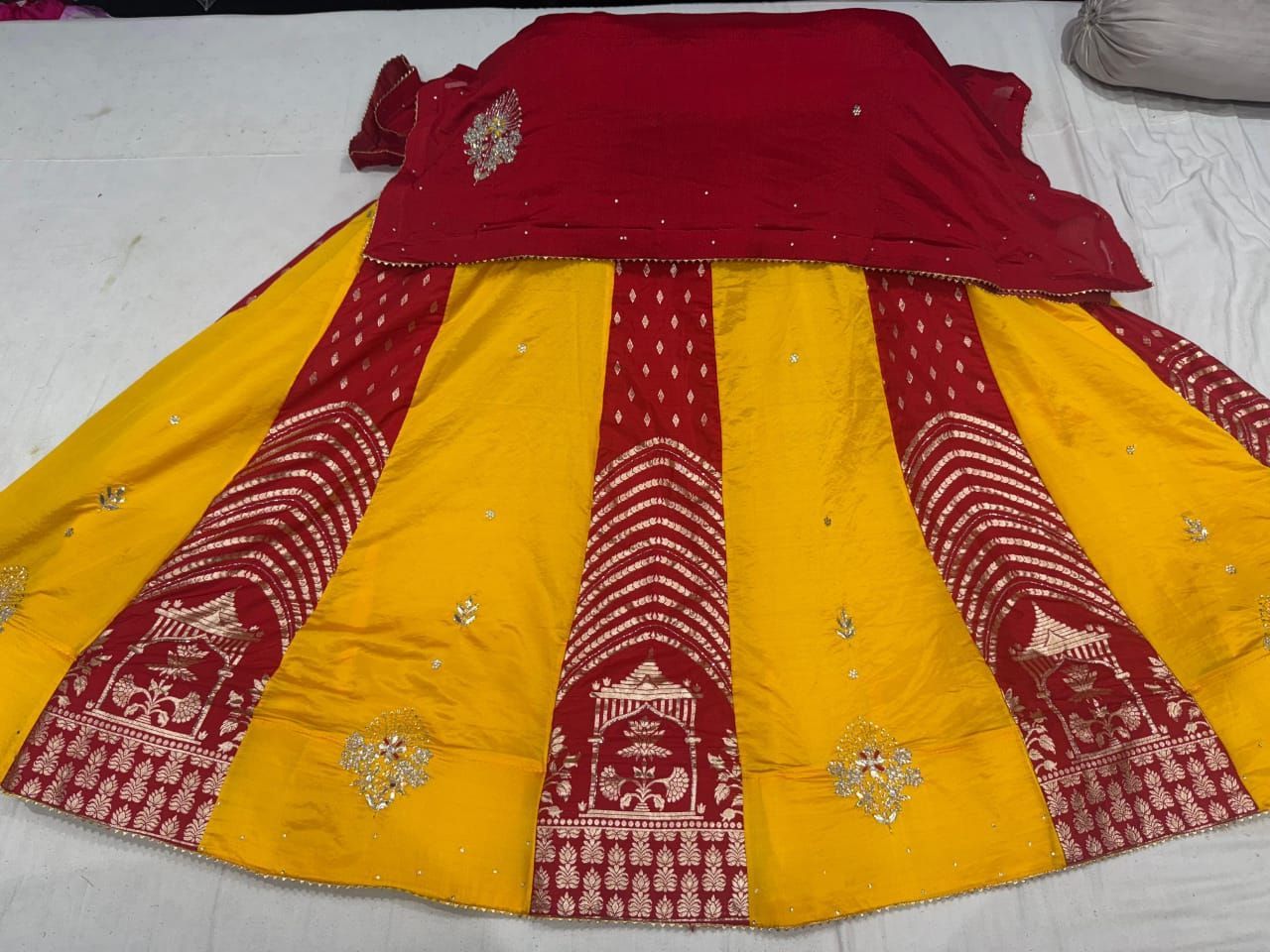 Dual Tone Embroidered Semi Stitched Lehenga Choli