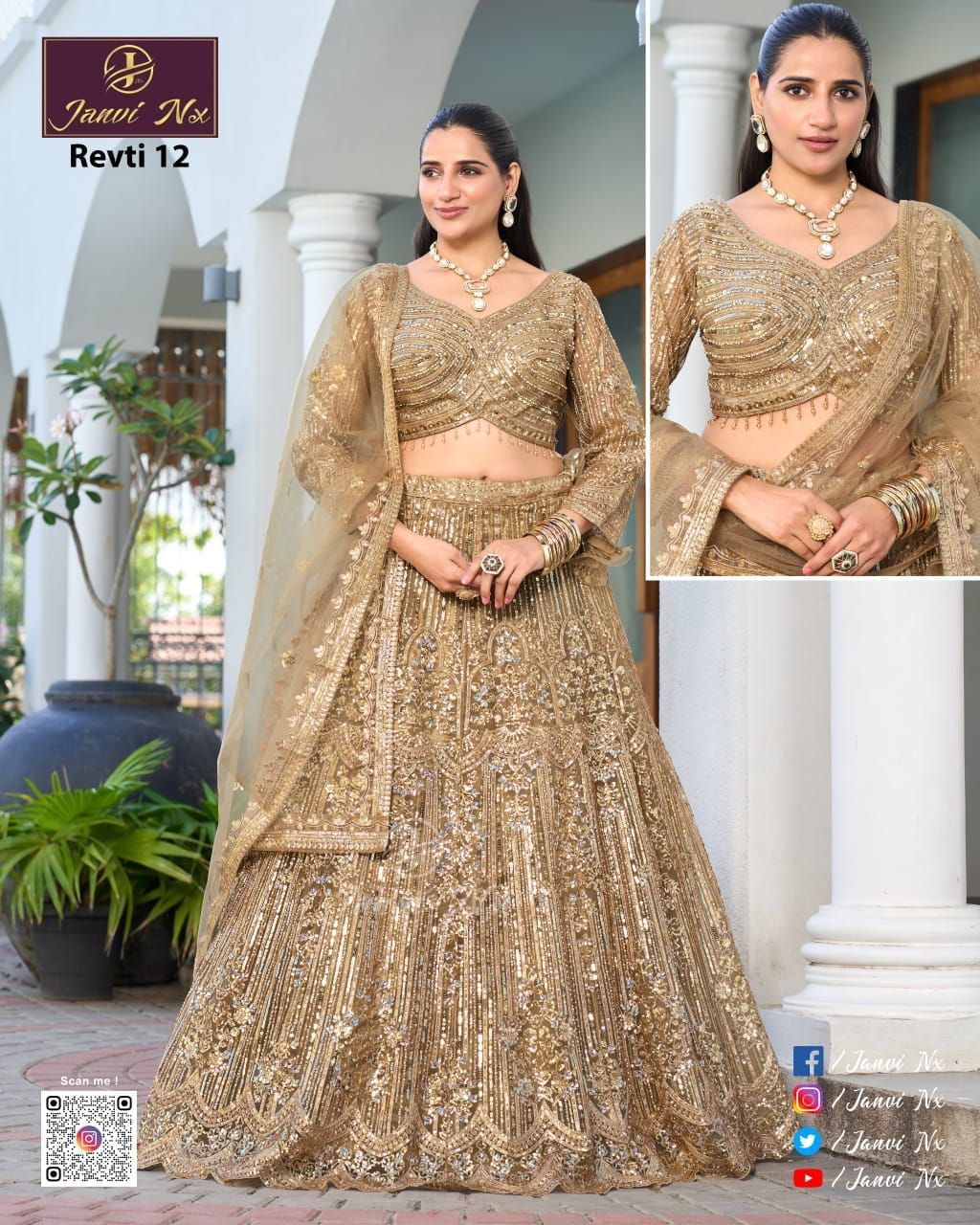 Mirror Embroidered Gorgette Net Wedding Lehenga