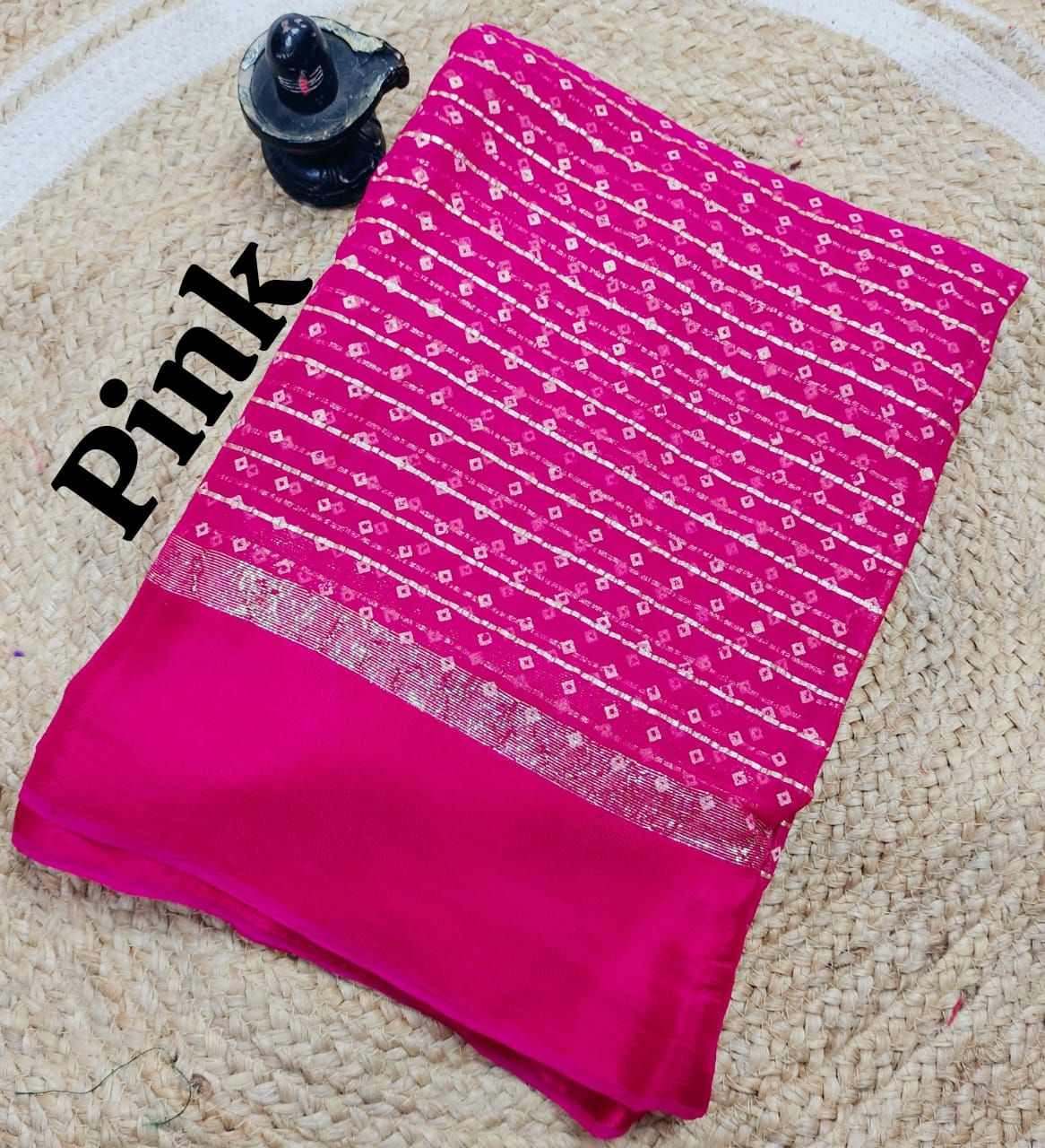 Pink Pure Georgette Bandhej Printed Saree