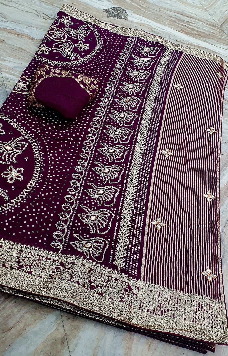 Purple Wedding Special Rajwadi Bandhani Saree