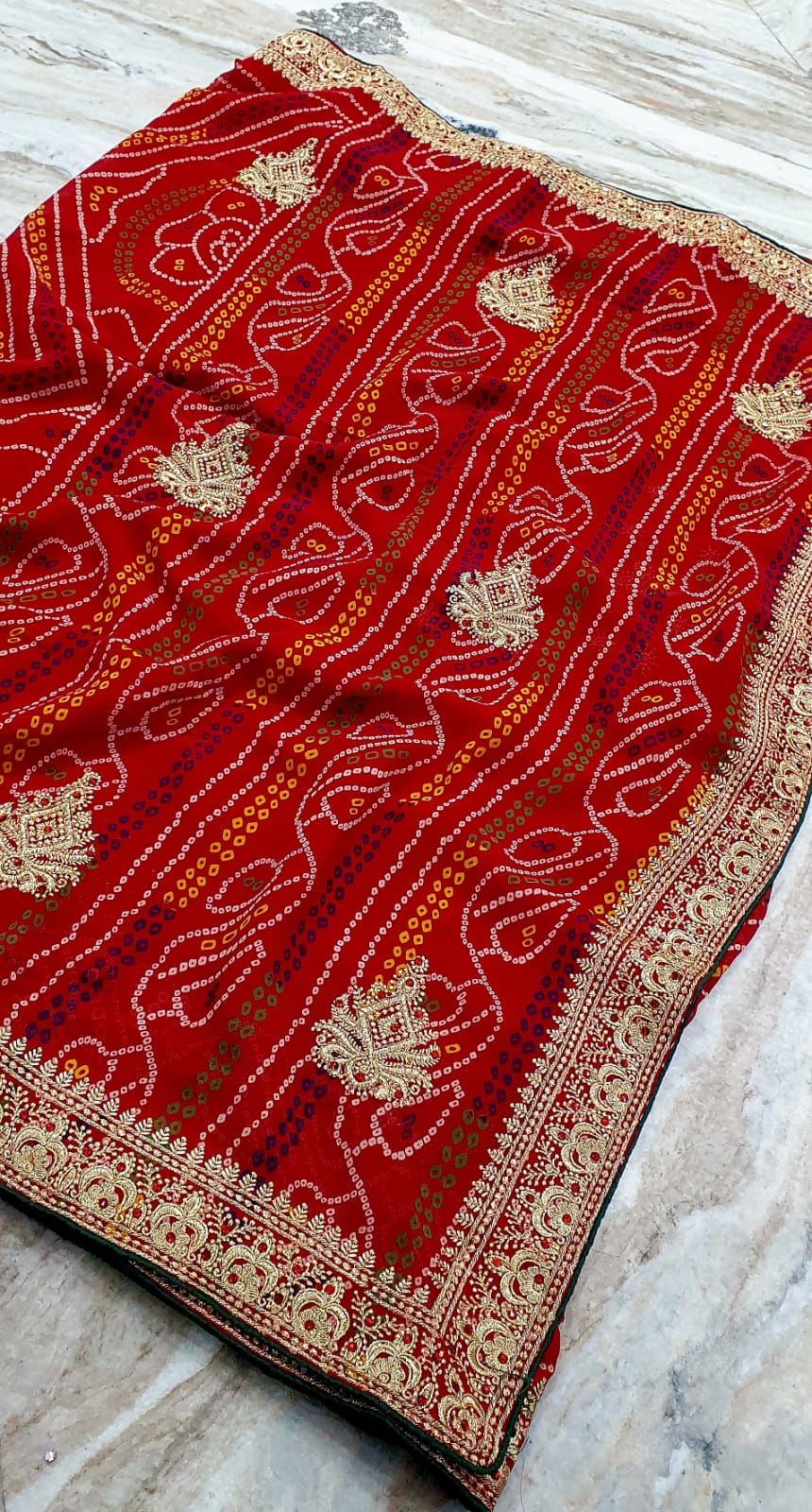 Red Heavy Embroidery Jaipuri Saree