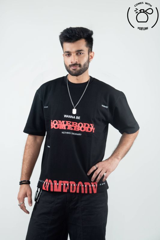 Unisex Black High Density Somebody Printed Tshirt