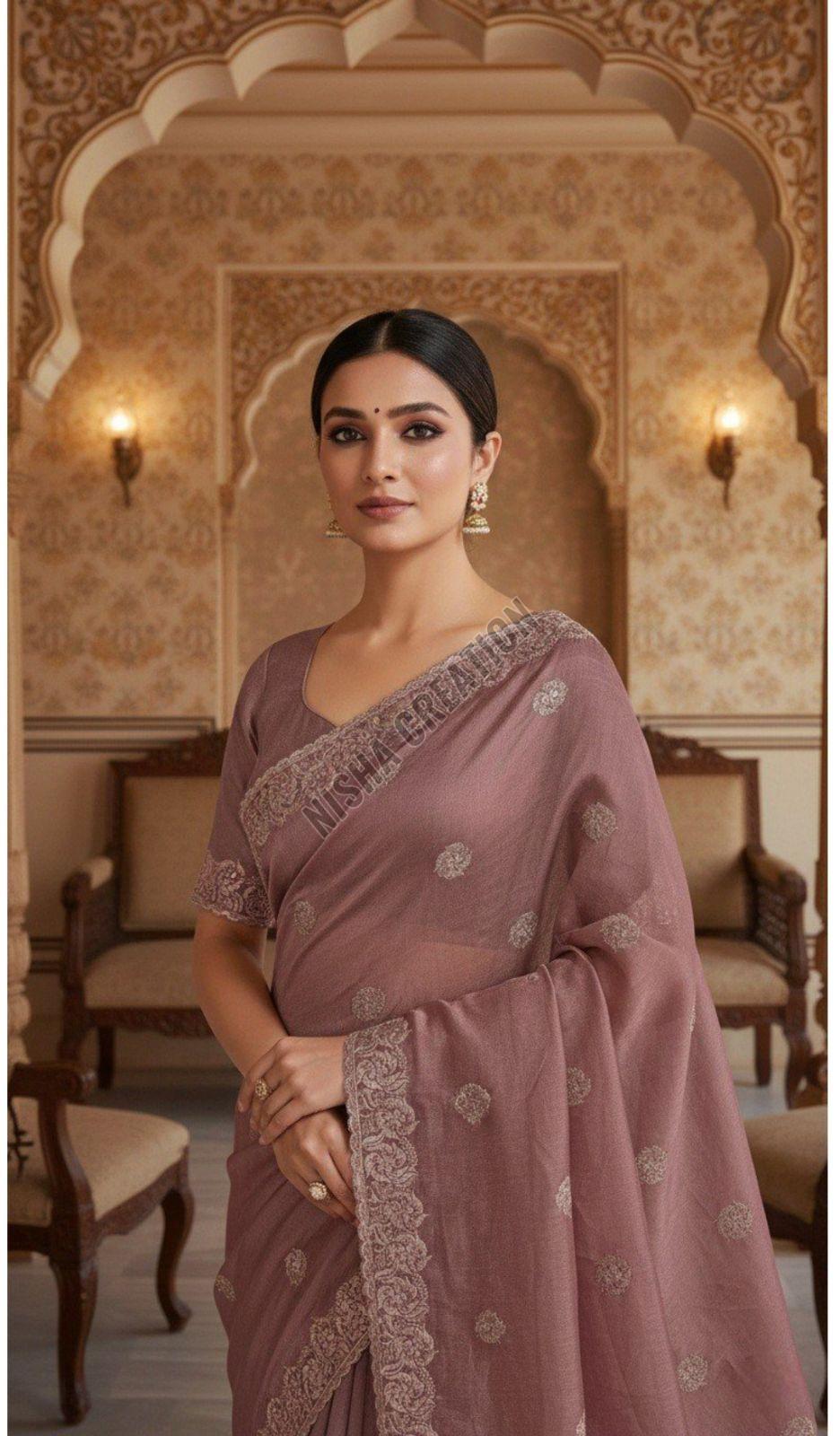 Burnished Brown Embroidery Silk Saree