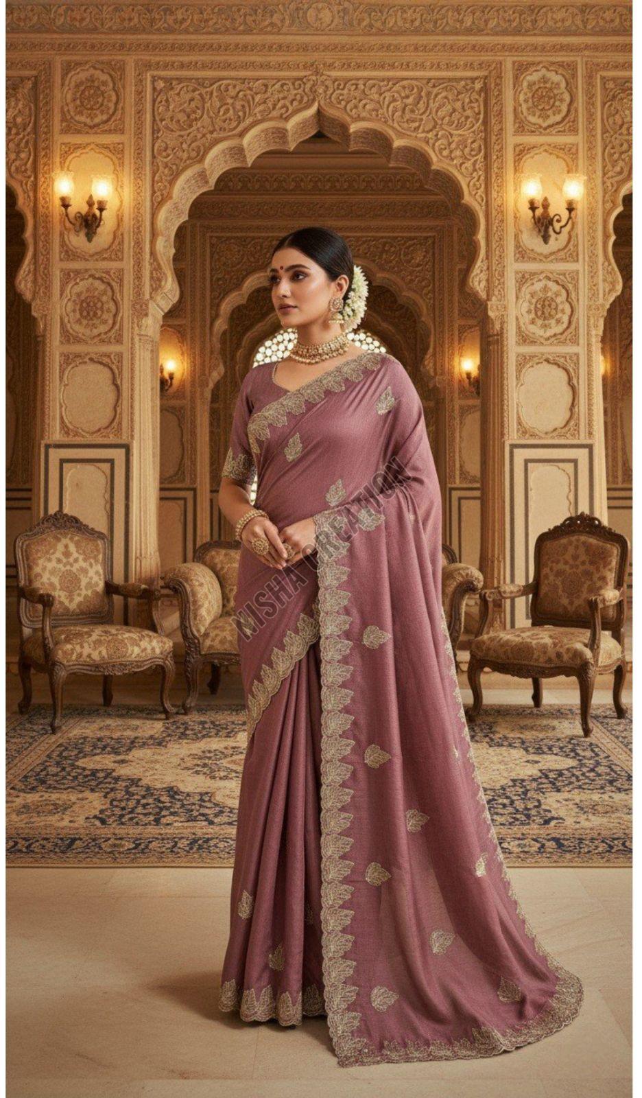 Rose Taupe Embroidery Silk Saree