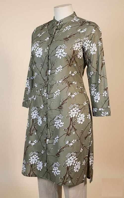 Olive Green Printed Rayon Straight Kurti