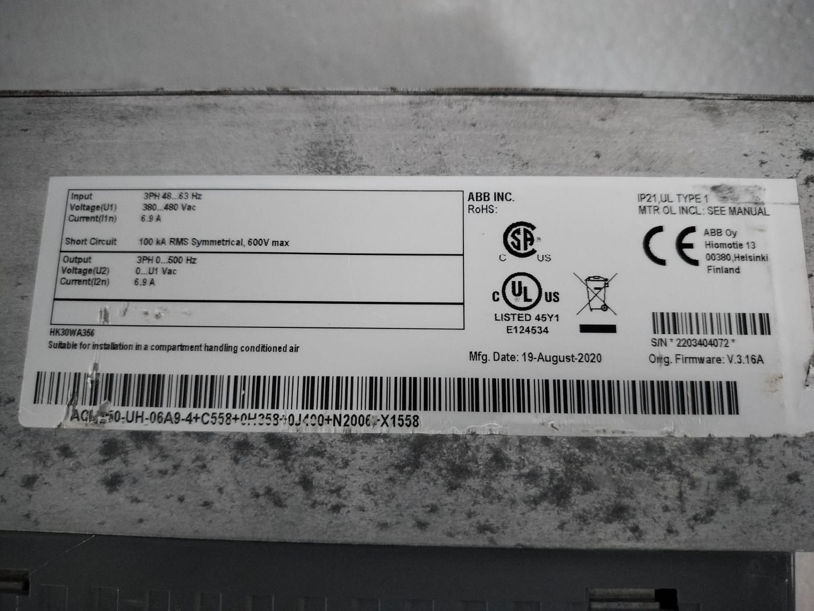 ABB ACH550-UH-06A9-4+C558 +N2006+X1558 Variable Frequency Drive