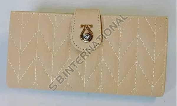 Beige Clutch Style Leather Wallet